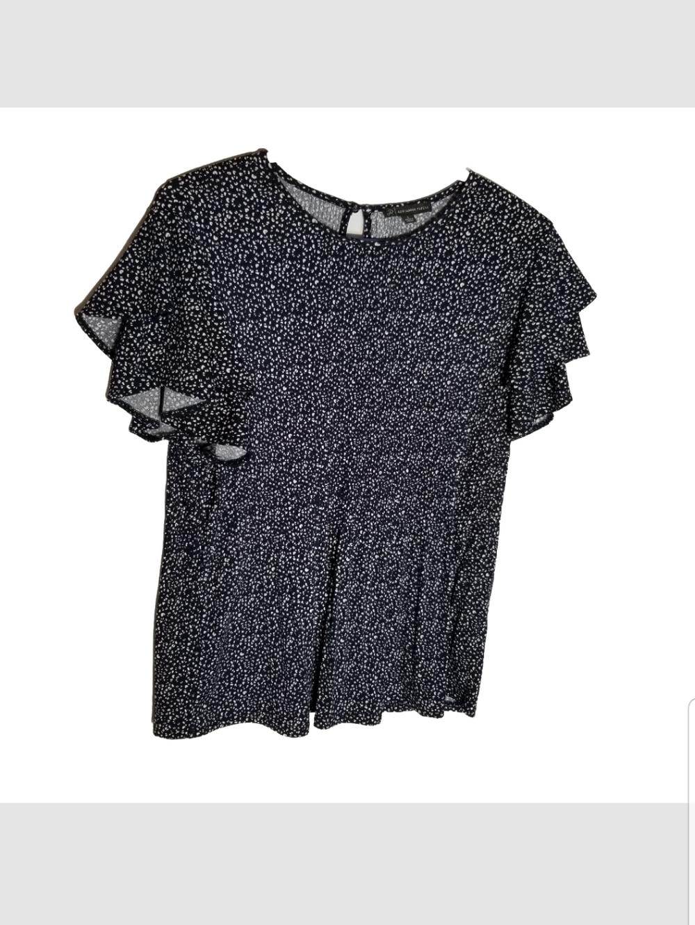 Adrianna Papell Top Women's  Large Black White Double Ruffled Sleeves Stretch